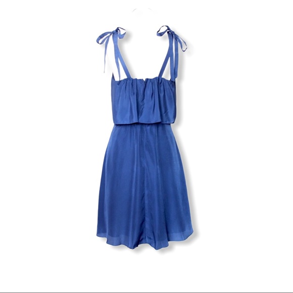 Parker Stealth Blue Tie Popover Mini Dress Large - Picture 3 of 13